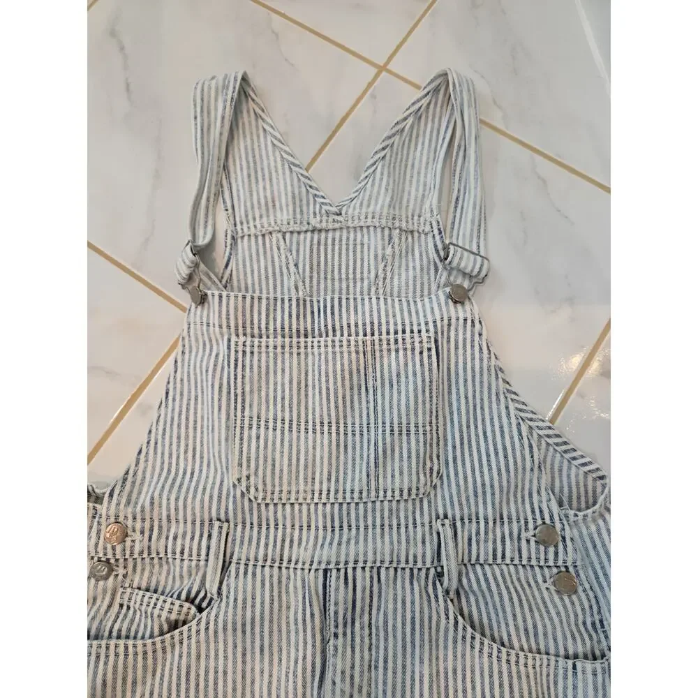 Vtg 90s Texas Tuff Hickory Stripe Denim Overalls Railroad Baggy